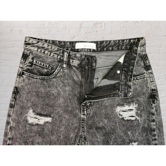 KanCan Mid Rise Straight Leg Jeans Size 5/26 Black Acid Wash Distressed Cropped - Picture 4 of 11
